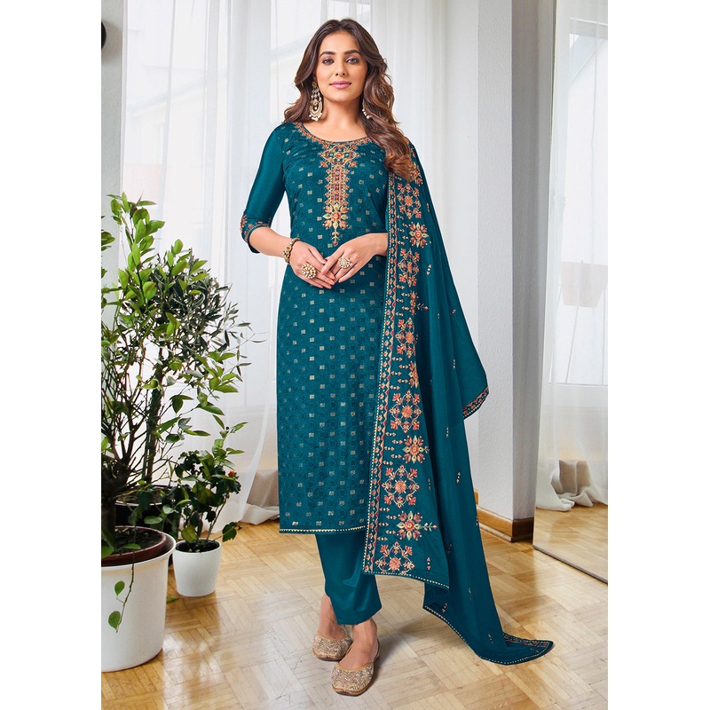Pretty Prussian Blue Beautifully Embroidered Trendy Salwar Kameez