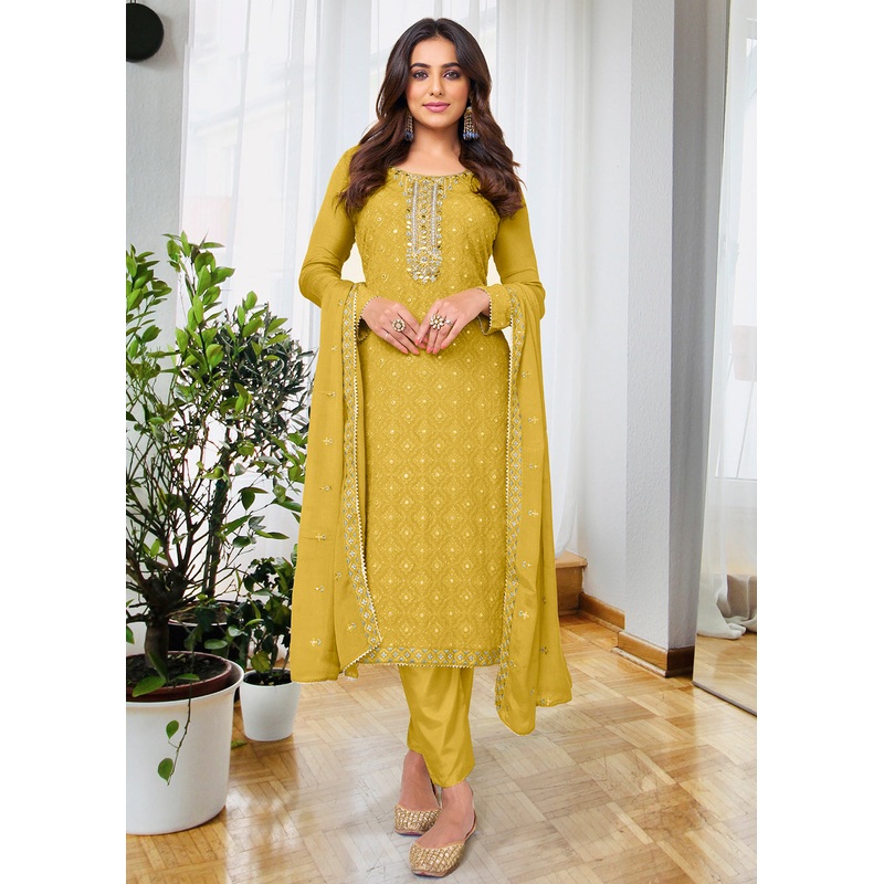 Pretty Sunny Mustard Beautifully Embroidered Trendy Salwar Kameez