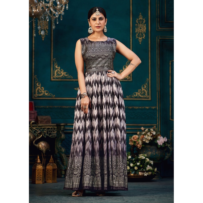 Purple Multicolor Digital Foil Printed Ready to Wear Gown