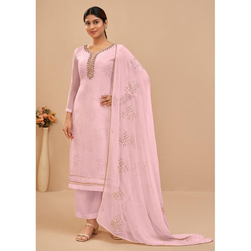 Radiant Pink Sequins & Khatli Work Festive Palazzo Suit