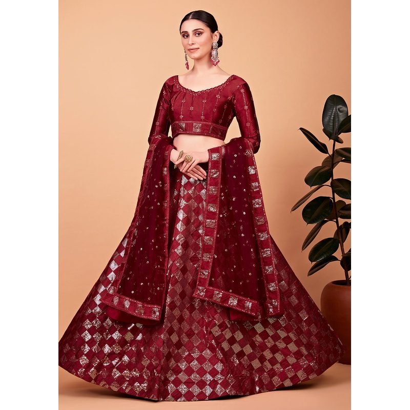 Sensational Red Multi Thread & Sequins Cocktail Party Lehenga