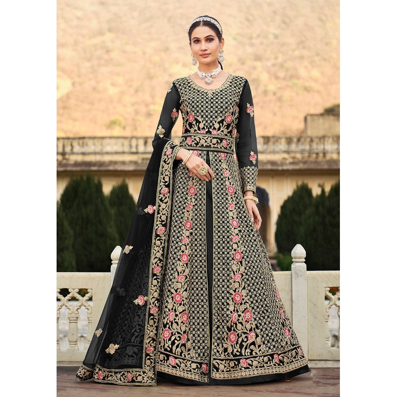 Special Cord & Stone Work Black Slit Style Anarkali Suit