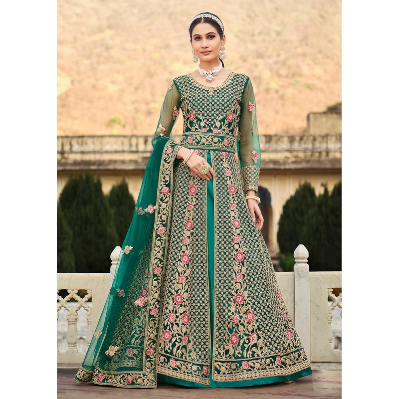 Special Cord & Stone Work Green Slit Style Anarkali Suit