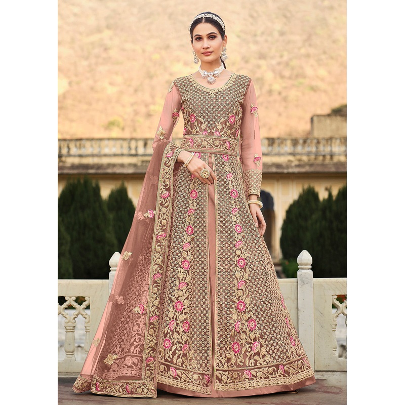 Special Cord & Stone Work Rose Pink Slit Style Anarkali Suit