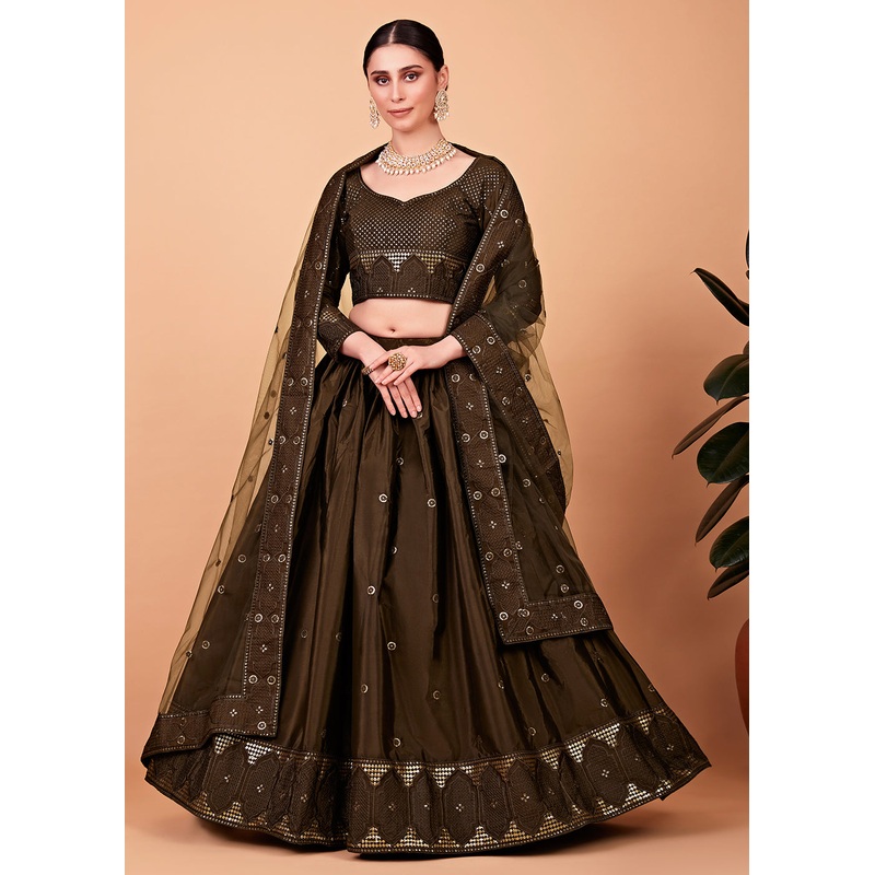 Stunning Green Multi Thread & Sequins Mehndi Wear Lehenga