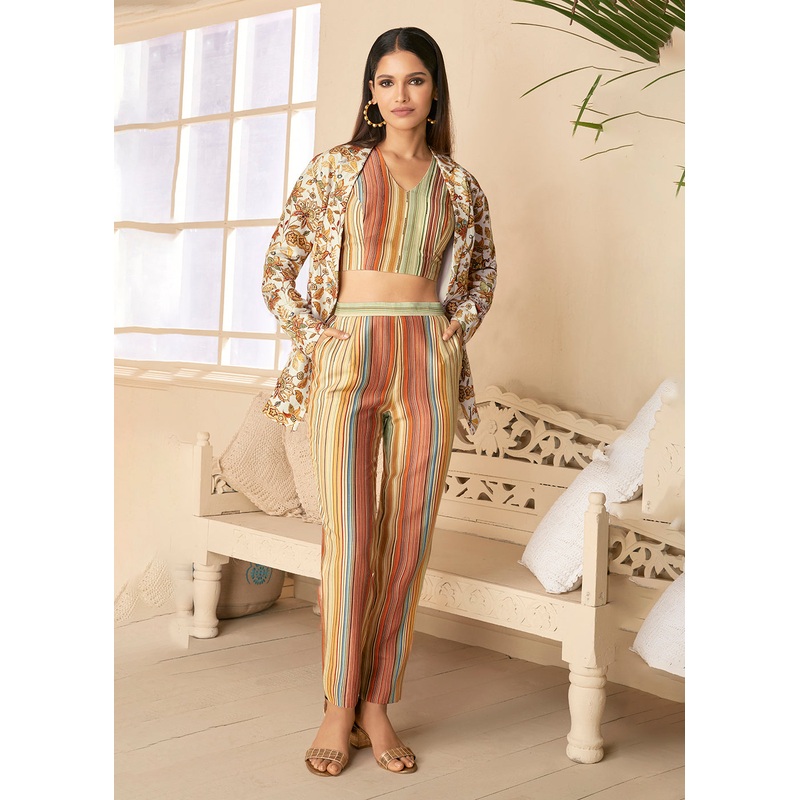 Stupendous Multicolor Silk Party Wear 3 Piece Co-ord Sets