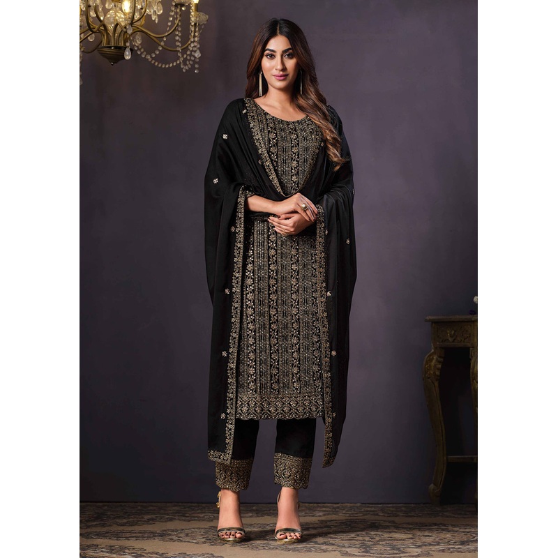 Two Tone Cottonic Georgette Black Function Style Salwar Suit