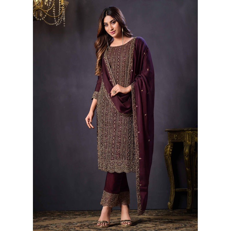 Two Tone Cottonic Georgette Dark Plum Function Style Salwar Suit