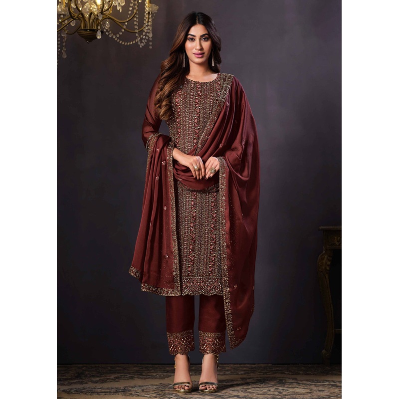 Two Tone Cottonic Georgette Maroon Function Style Salwar Suit