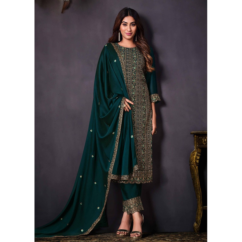 Two Tone Cottonic Georgette Teal Green Function Style Salwar Suit