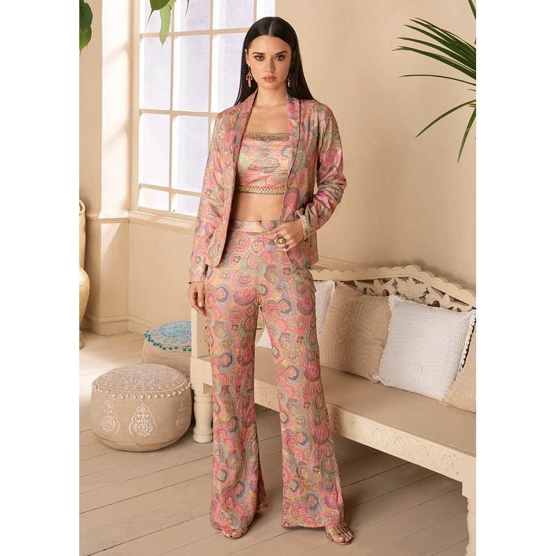 Wonderful Flamingo Pink Chinon Party Wear 3 Piece Co-ord Sets