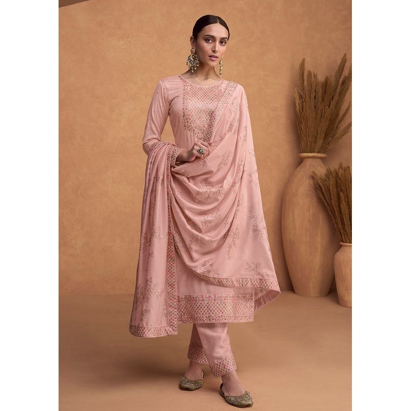 Beautiful Rose Pink Premium Silk Pant Style Salwar Suit
