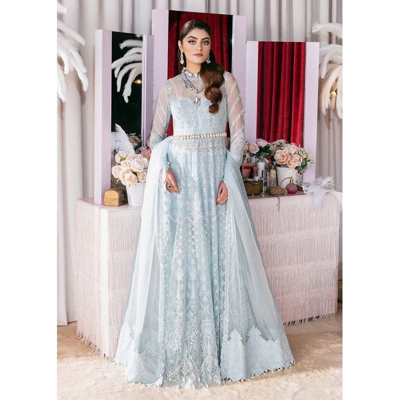 Blue Long Embroidered Suit - Afrozeh Luxury Starlet Collection '23 - Gossamer