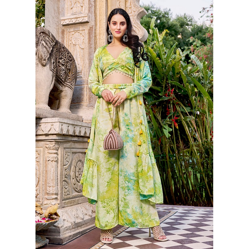 Charming Green Printed Koti Style Co-Ords Indo-Western Suit