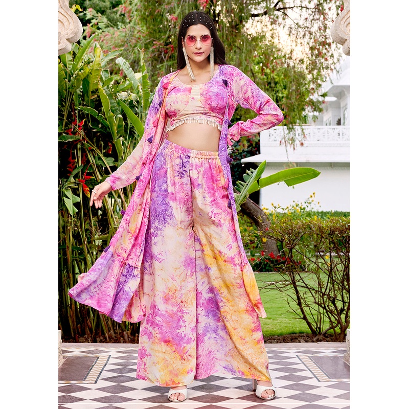 Charming Purple Printed Koti Style Co-Ords Indo-Western Suit