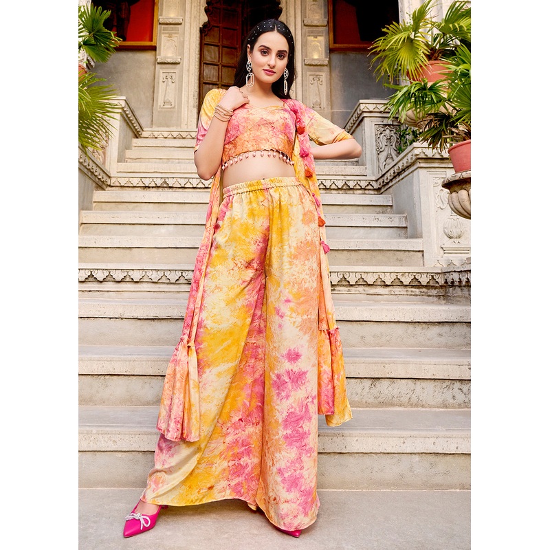 Charming Yellow Printed Koti Style Co-Ords Indo-Western Suit