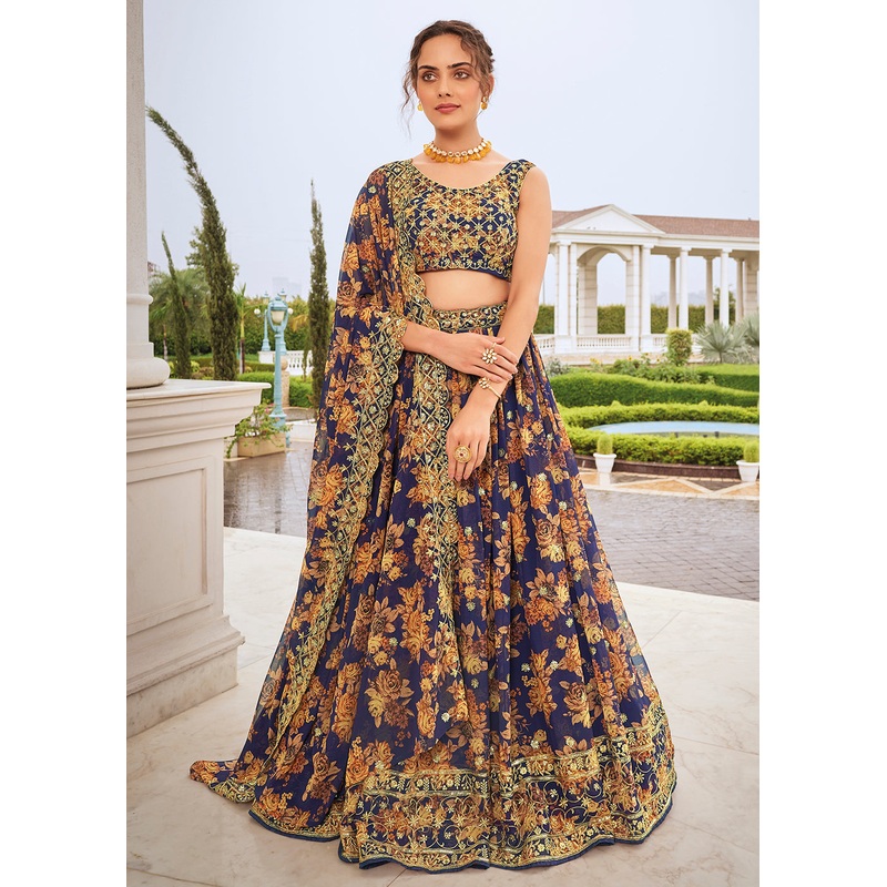 Digital Printed Multicolor Blue Designer Trendy Lehenga Choli