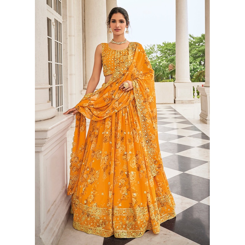 Digital Printed Yellow Designer Trendy Lehenga Choli