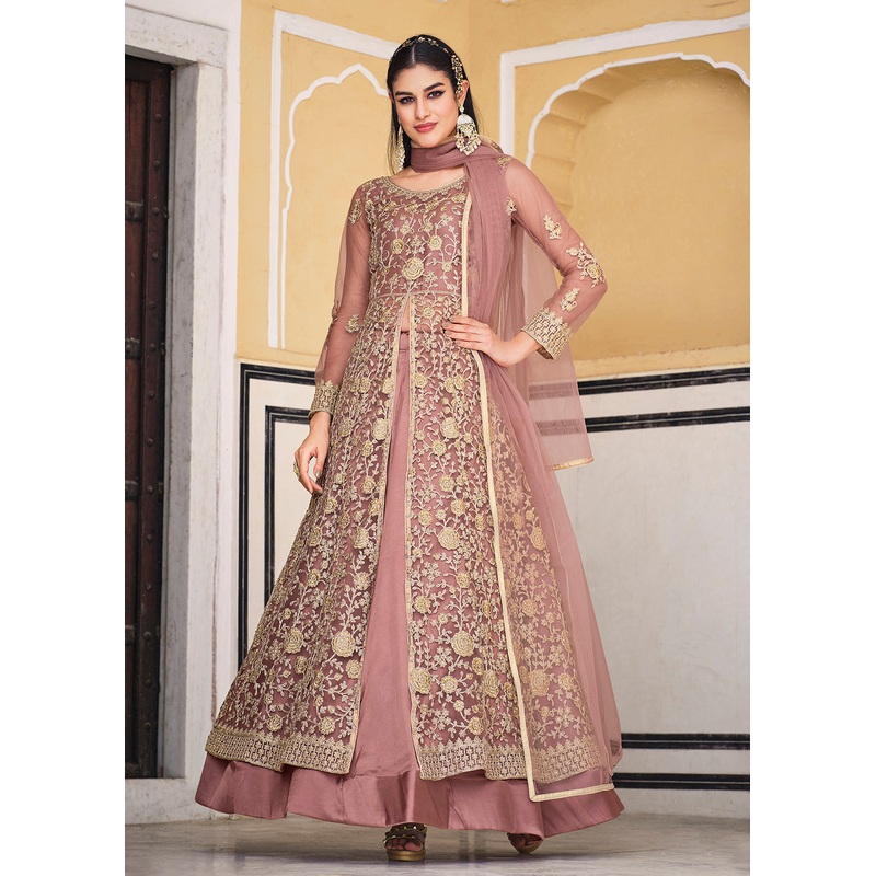Dusty Mauve Skirt & Pant Style Designer Anarkali Suit
