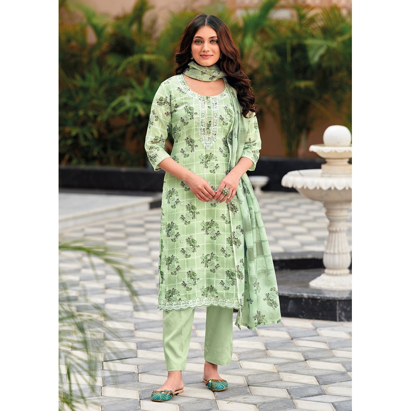 Elegant Green Lilen Embroidered Trendy Casual Salwar Suit