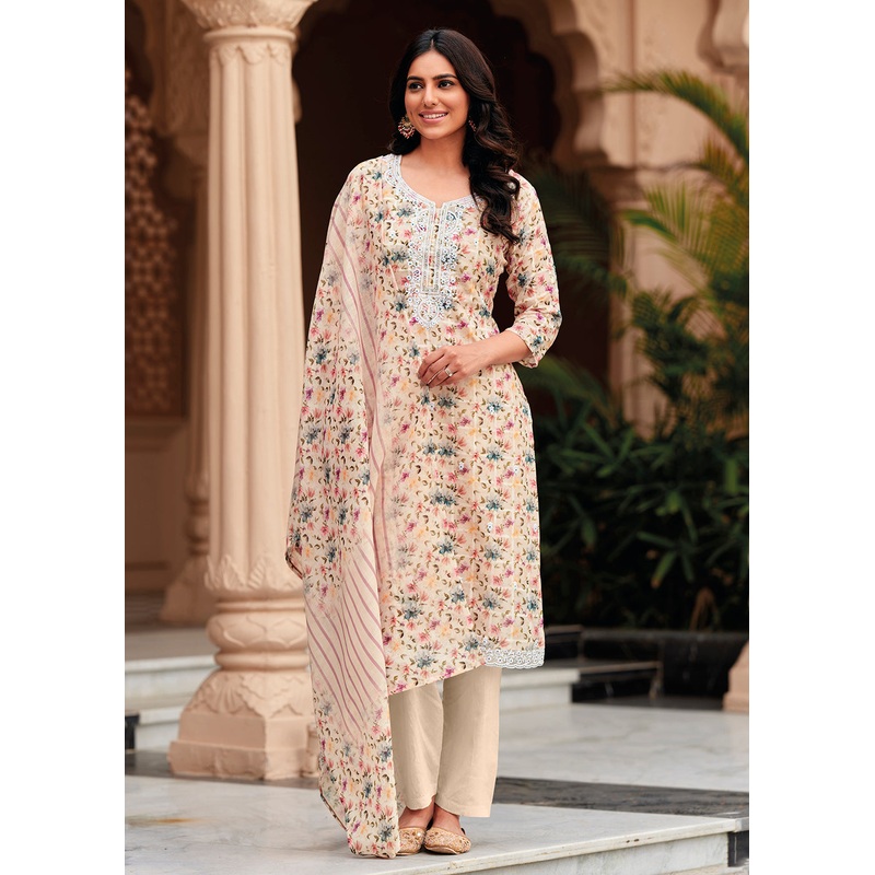 Elegant Peach Lilen Embroidered Trendy Casual Salwar Suit