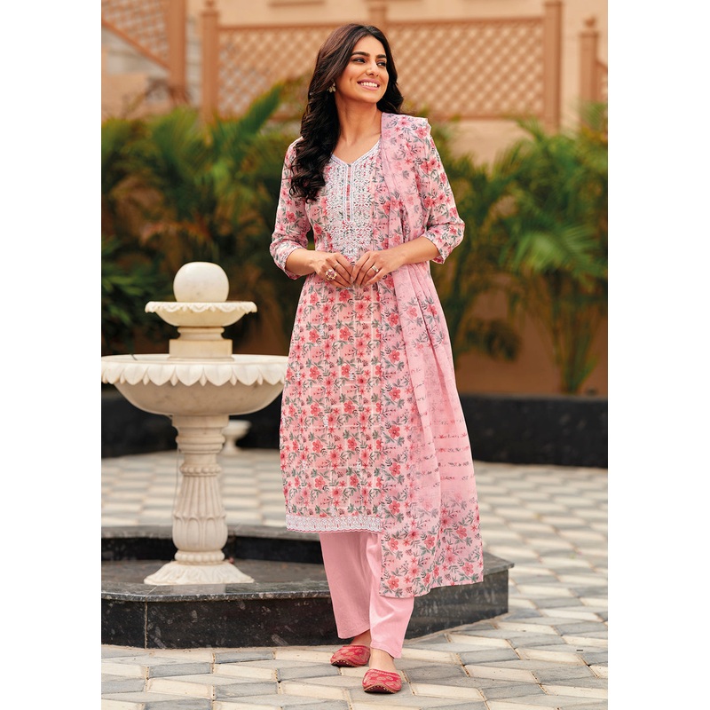 Elegant Pink Lilen Embroidered Trendy Casual Salwar Suit