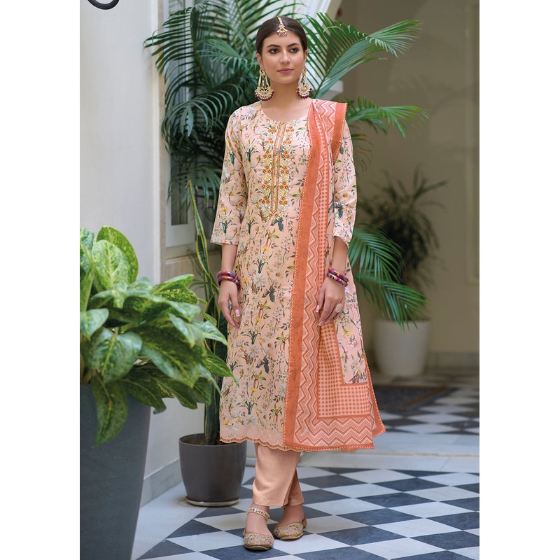 Gota Patti Embroidered Peach Lilen Ethnic Salwar Suit