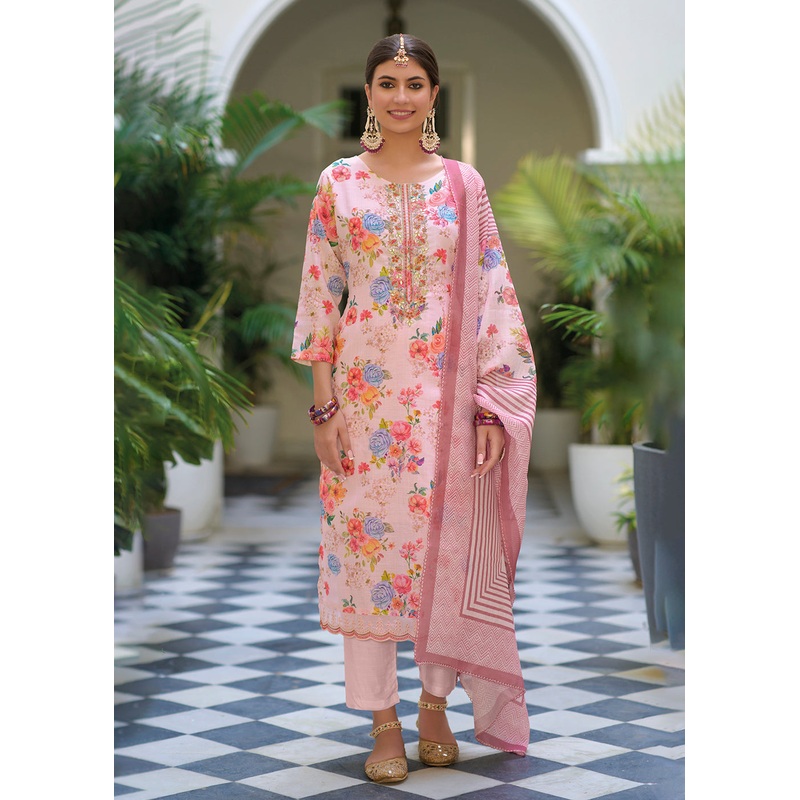 Gota Patti Embroidered Pink Lilen Ethnic Salwar Suit