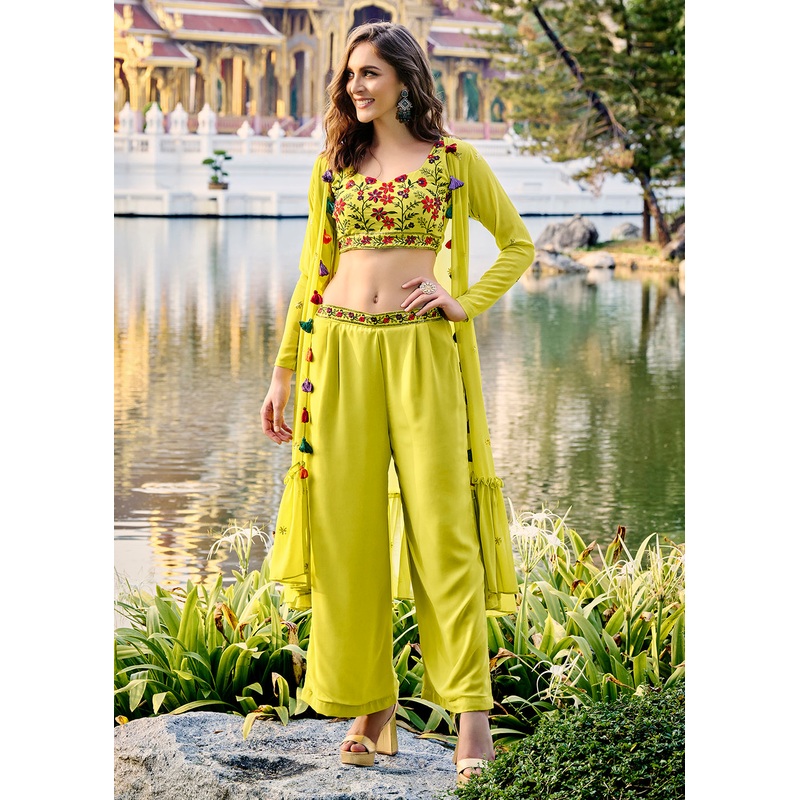 Lovely Fluorescence Green Exclusive Koti Style Co-Ords Palazzo Suit