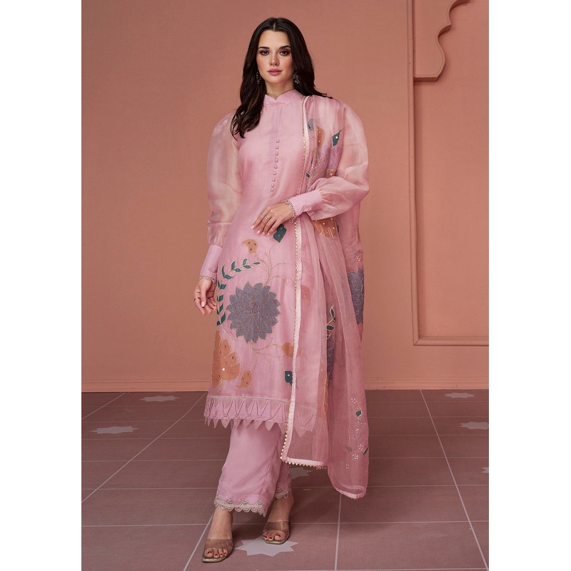 Organza Silk Pretty Pink Pakistani Style Salwar Suit