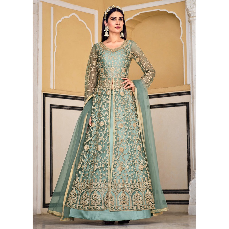 Pistachio Green Skirt & Pant Style Designer Anarkali Suit