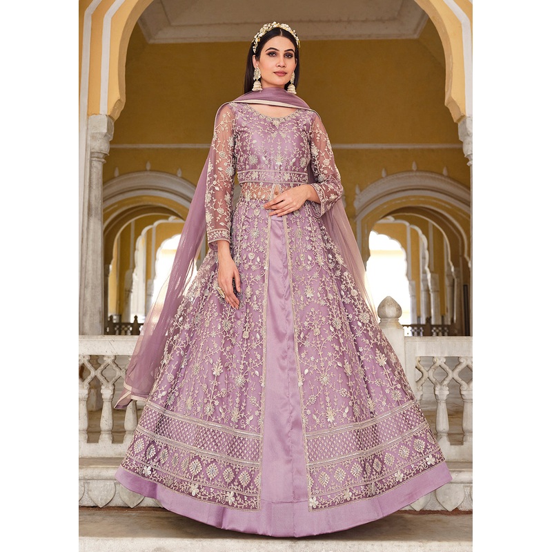 Plum Lavender Skirt & Pant Style Designer Anarkali Suit