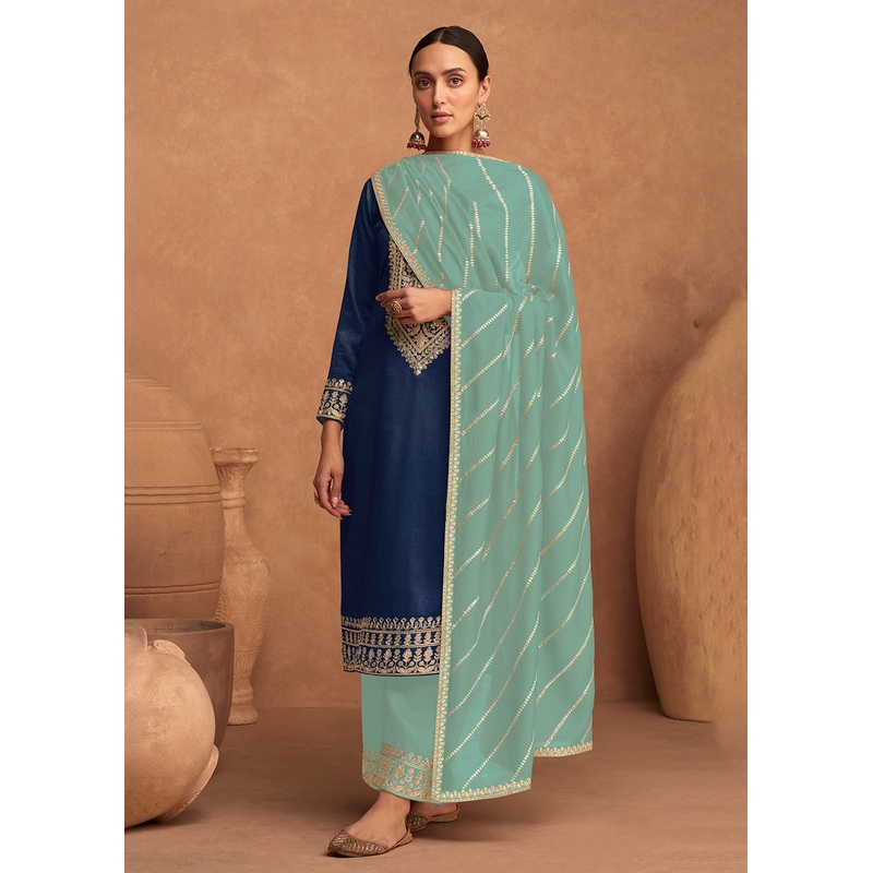 Premium Silk Navy Blue Festive Wear Palazzo Salwar Suit