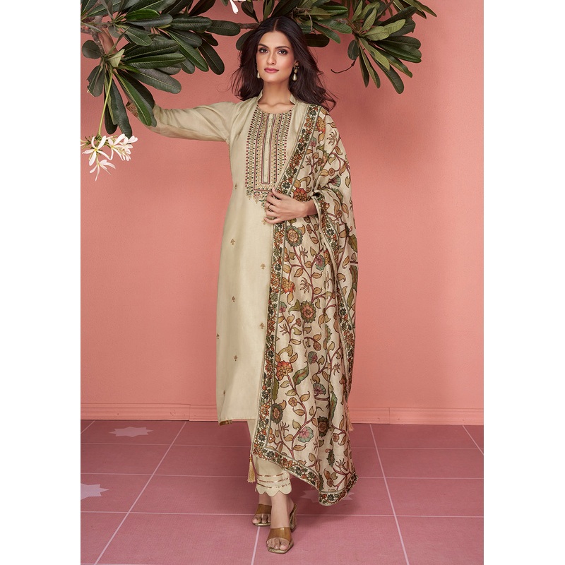 Premium Silk Pretty Beige Pakistani Style Salwar Suit