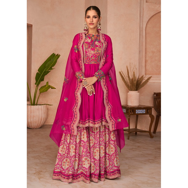 Princess Pink Multi Thread Embroidered Designer Gharara Suit