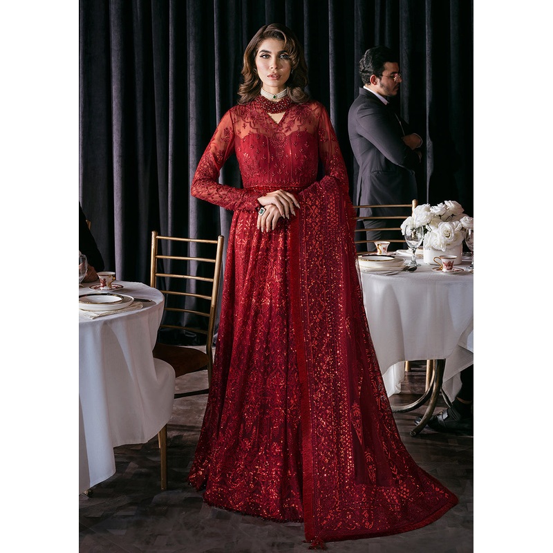 Red Embroidered Long Suit - Afrozeh Luxury Starlet Collection '23 - Nirvana