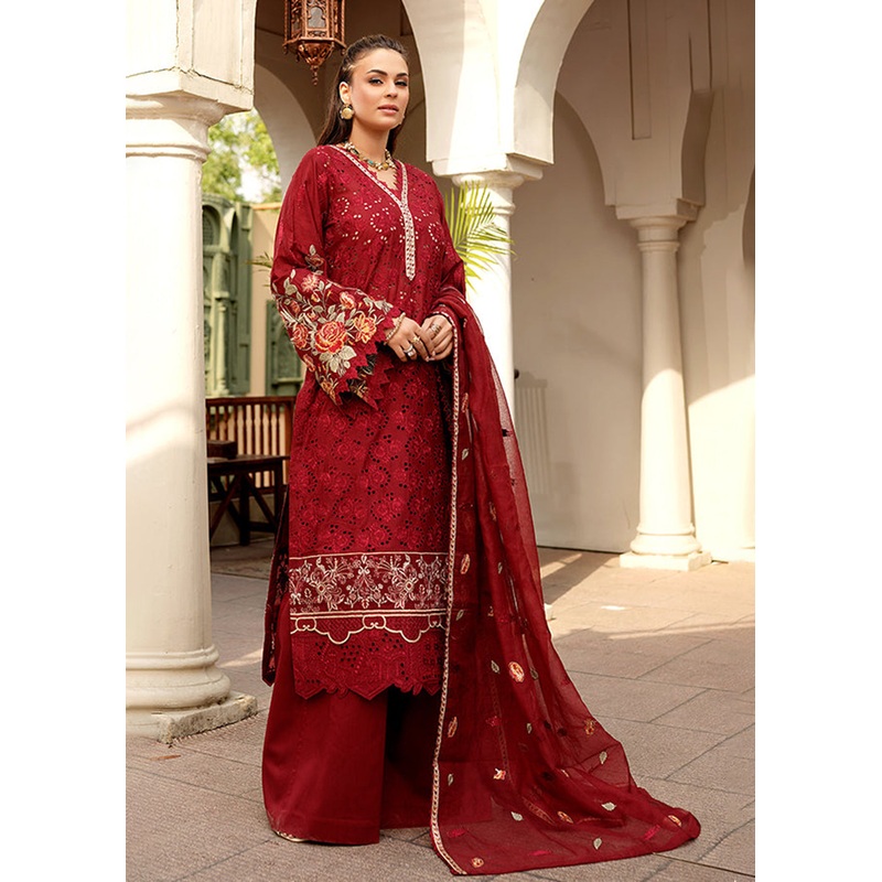 Red Lawn Dress - Bahaar Luxury Lawn '23 by Mariyam's - Leelah B-1012