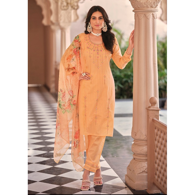 Superior Orange Cotton Khatli Hand Work Casual Salwar Suit