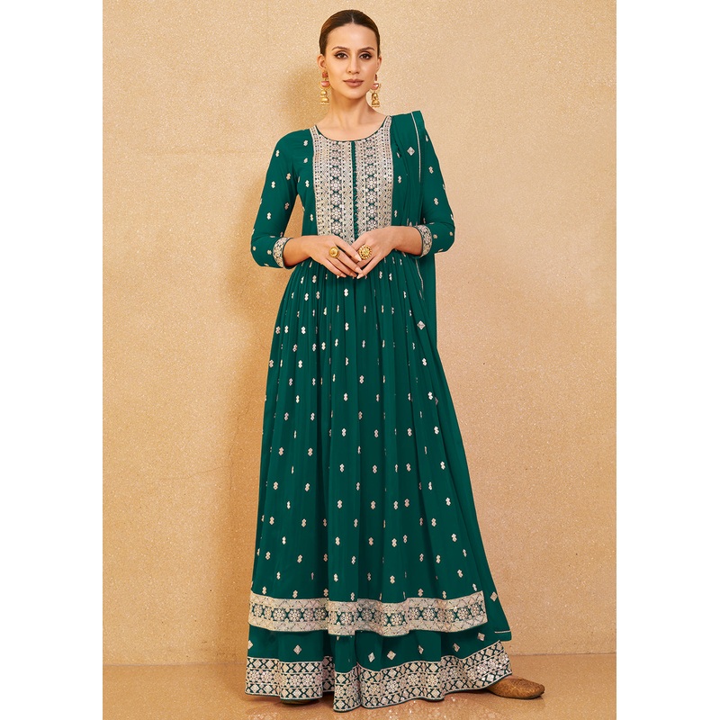Tempting Green Real Georgette Palazzo Style Salwar Suit