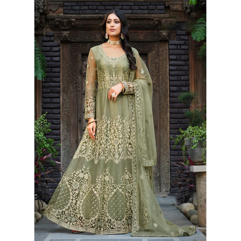 Thread Stone Embroidered Stunning Green Wedding Anarkali Suit