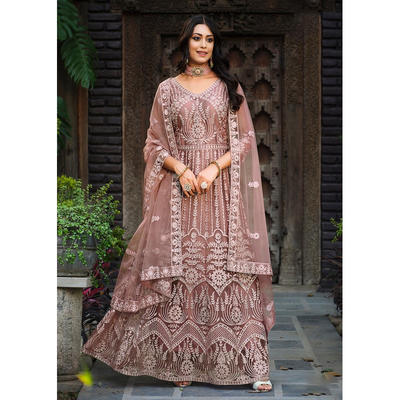 Thread Stone Embroidered Stunning Mauve Wedding Anarkali Suit