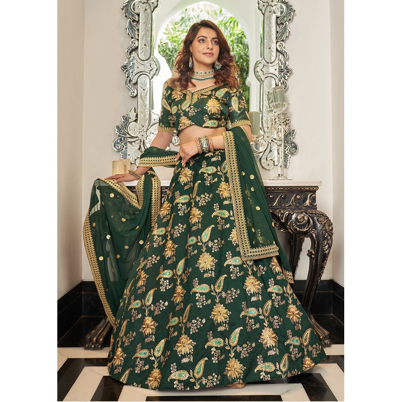 Appealing Green Art Silk Heavy Embroidery Wedding Lehenga Choli