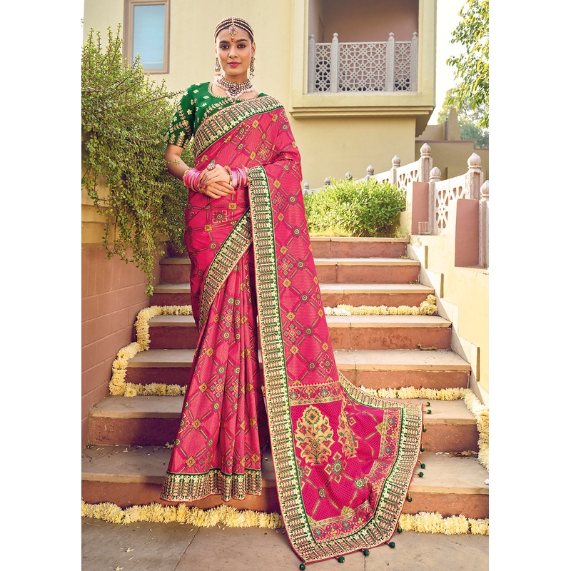 Bandhej Patola Pure Silk Pink Wedding Traditional Saree