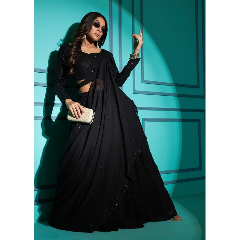 Exquisite Black Georgette Wedding Party Lehenga Choli