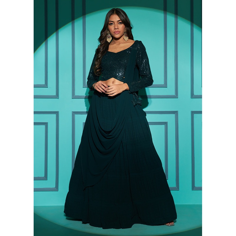 Exquisite Dark Green Georgette Wedding Party Lehenga Choli