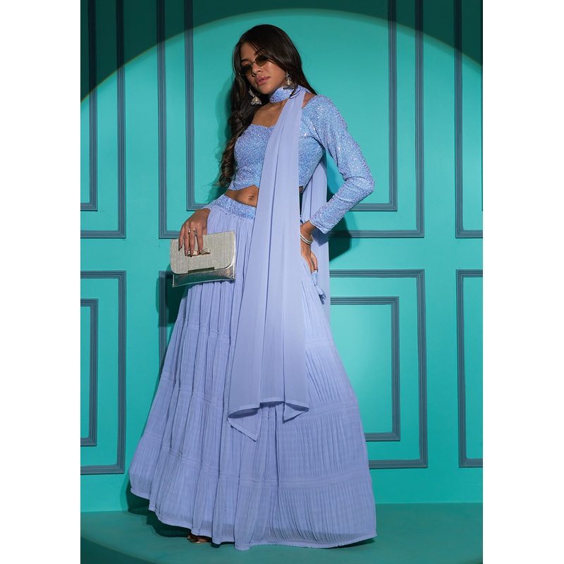Exquisite Dusty Blue Georgette Wedding Party Lehenga Choli