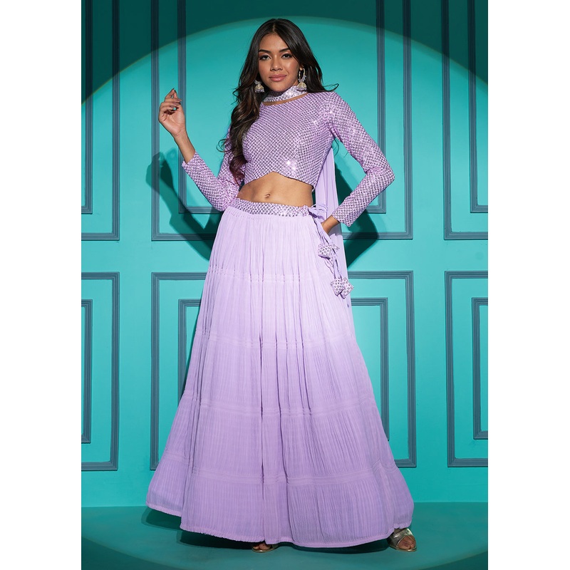 Exquisite Lavender Georgette Wedding Party Lehenga Choli
