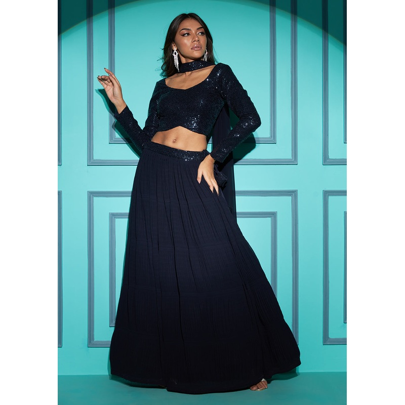 Exquisite Navy Blue Georgette Wedding Party Lehenga Choli