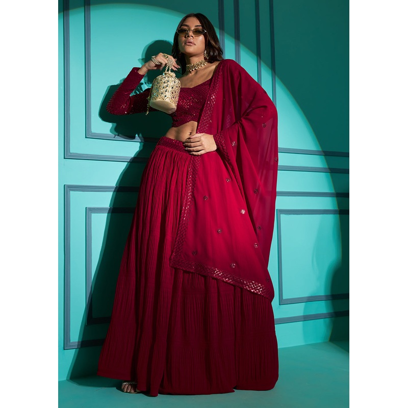 Exquisite Red Georgette Wedding Party Lehenga Choli