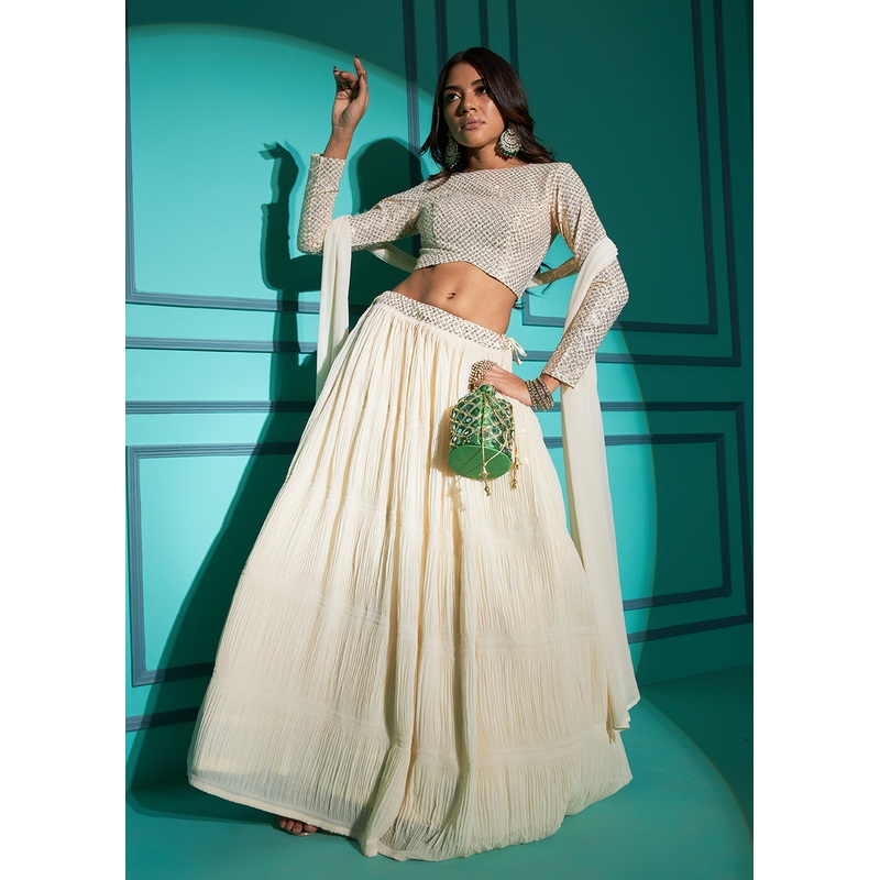 Exquisite White Georgette Wedding Party Lehenga Choli
